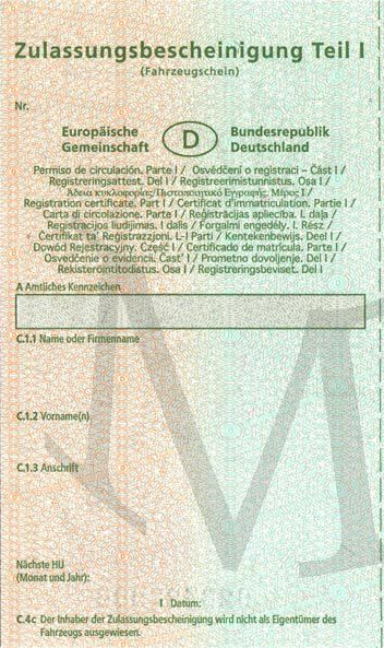 hauptuntersuchung Zulassungsbescheinigung Teil 1 Vorderseite